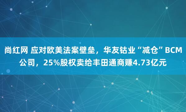 尚红网 应对欧美法案壁垒，华友钴业“减仓”BCM公司，25%股权卖给丰田通商赚4.73亿元