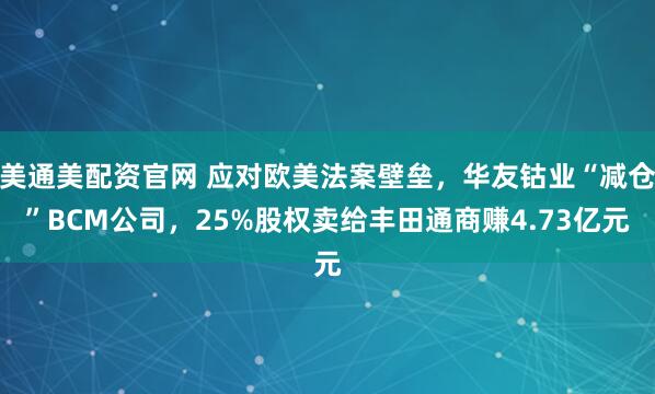 美通美配资官网 应对欧美法案壁垒，华友钴业“减仓”BCM公司，25%股权卖给丰田通商赚4.73亿元